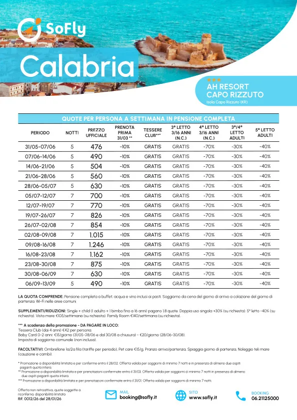 SPECIALE CALABRIA ESTATE  AH CAPO RIZZUTO RESORT 